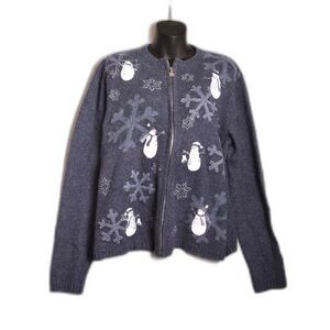 Snowmen Wool Angora Blend Not Ugly XL Holiday sweater zip-up Croft and Barrow